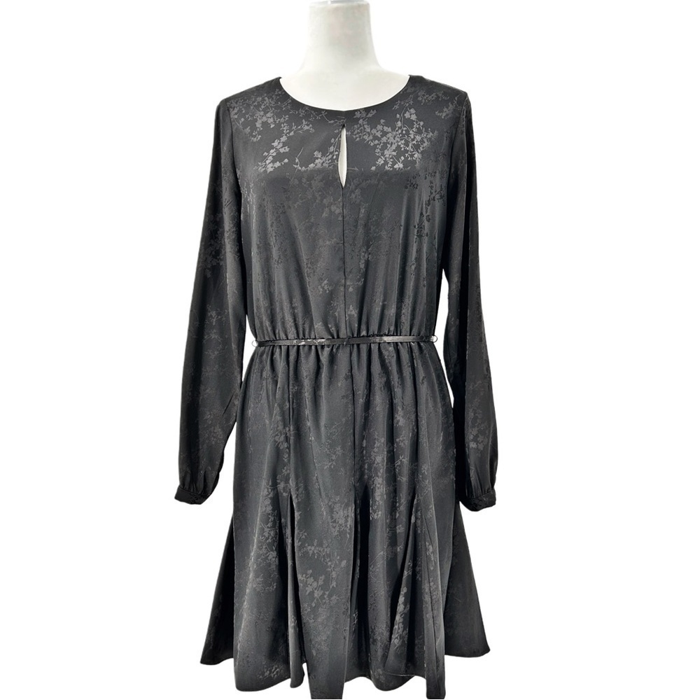Emma & Michele Long Sleeve Tree Branch Design Black Midi Dress Size Medium